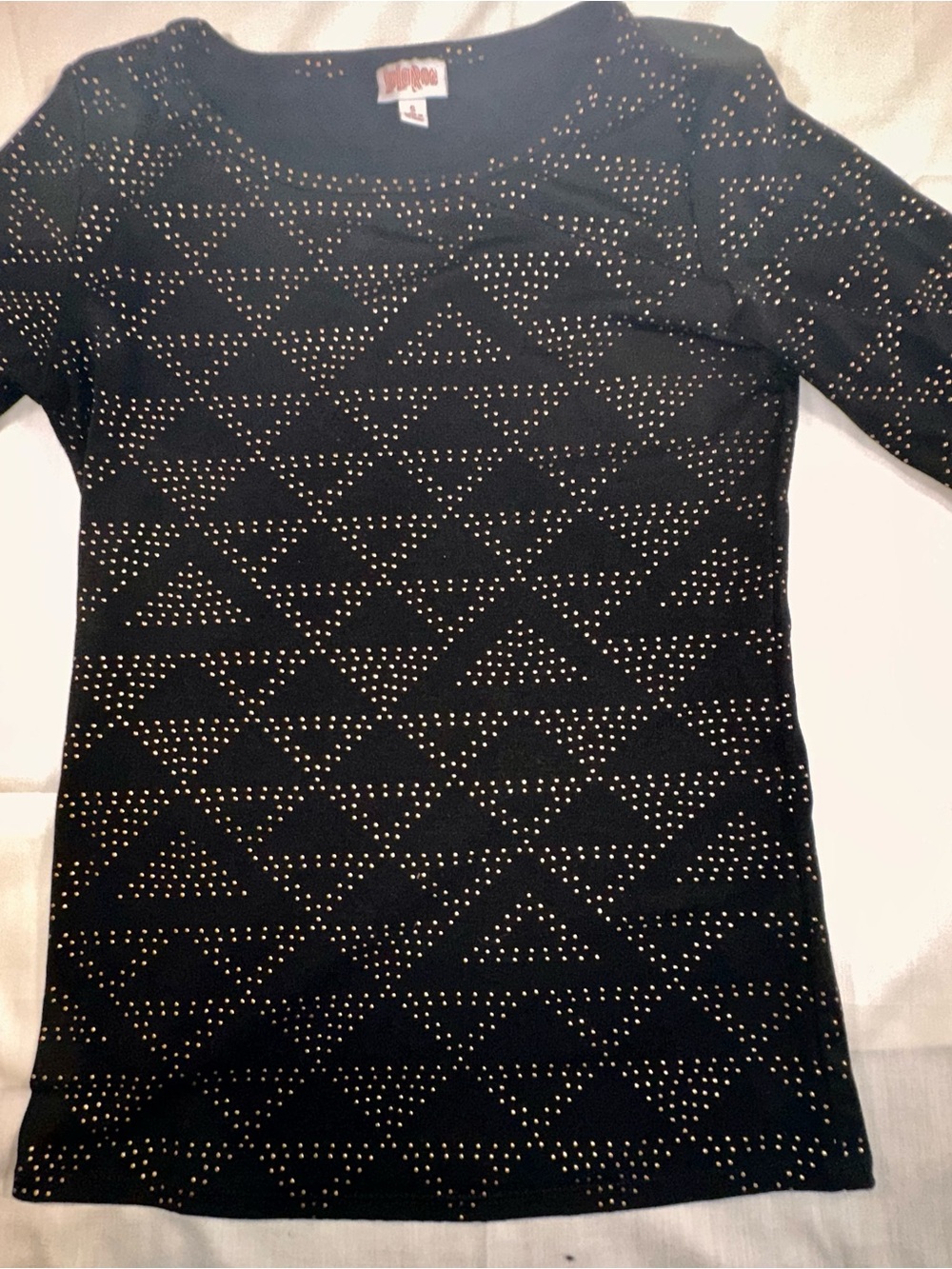 Black Long-Sleeve Studded Lula Roe  Tee Elegant Pattern gothic Y2K casual